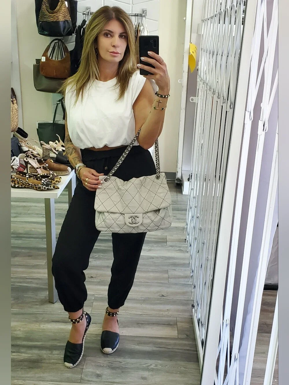 Chanel (2010) Glazed Goatskin Double Stitch Flap Maxi Bag